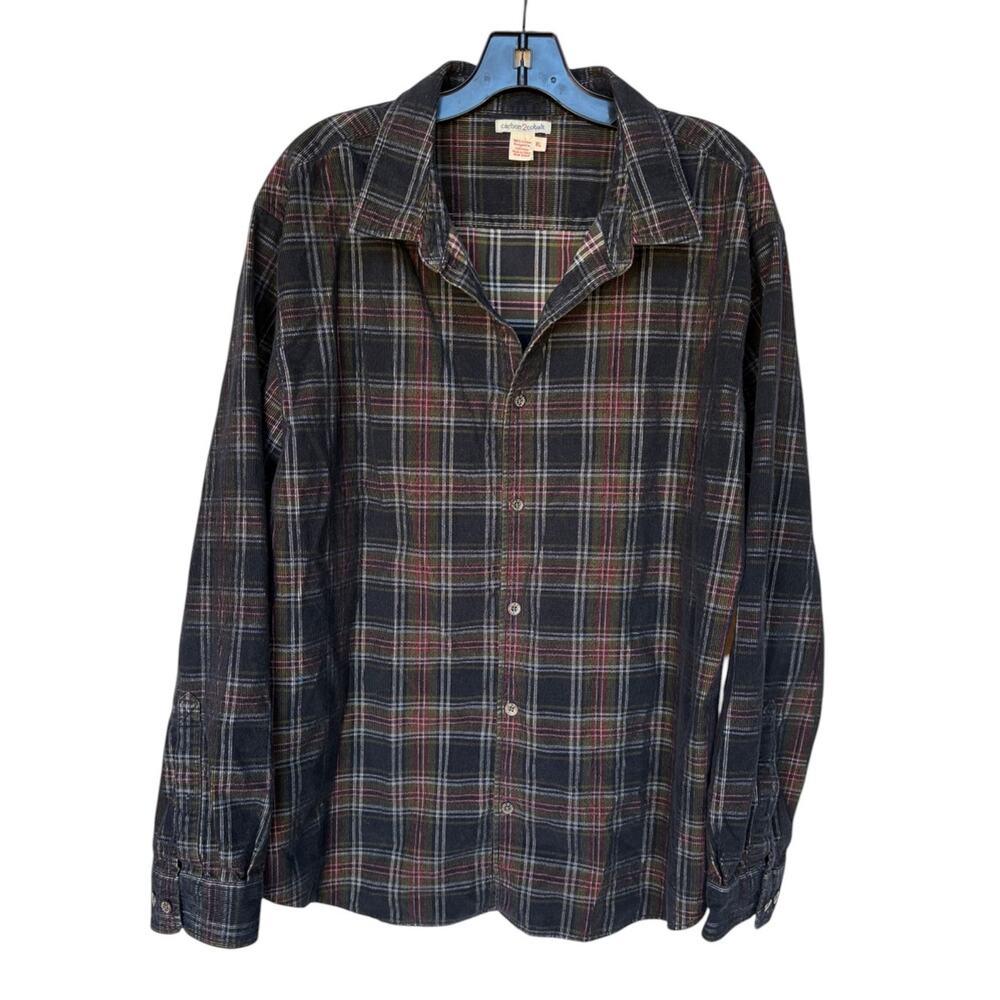 Carbon 2 Cobalt Mens Dark Plaid Corduroy Long Sleeve Button Down Shirt size XL